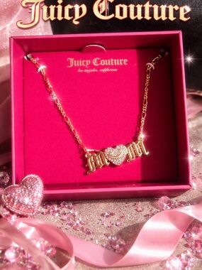 Juicy Couture Gold 'Mom' Heart Necklace - Pink